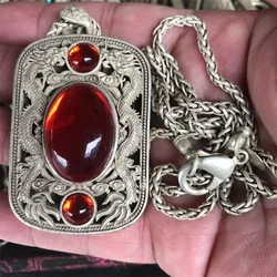 Mai Chuang/Tibetan Silver Ethnic Style Retro Old Double Dragon Hollow Necklace Men and Women Fine Jewelry Exquisite Fashion Gift