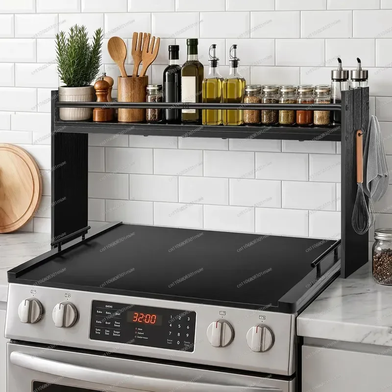 Retractable Seasoning Rack for Kitchen Gas Stove Tall Storage Organizer with Removable Baffle Spice Shelf Countertop Stand