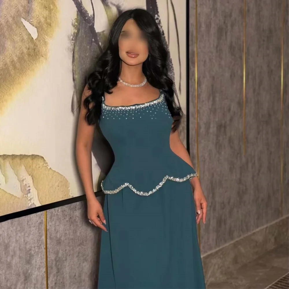 تخصيص رائعة الديكور المرأة فستان حفلة موسيقية الساحرة ألف خط السباغيتي حزام فستان الحفلات المرأة ساحة الرقبة كشكش ثوب مسائي