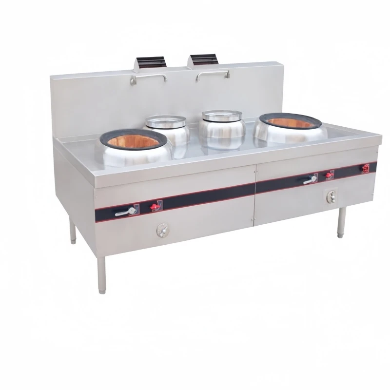 Commercial Gas Cooking Stove With 2-Burner 2-Warmer Stainless Steel Chinese Wok Range Kitchen Equipment for Chinese Food