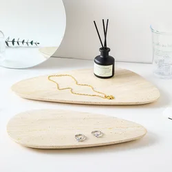 Irregular Shape Natural Marble Tray for Ring Earrings Jewelry Display Decorative Travertine Trinket Dish for Watch Keys Perfume