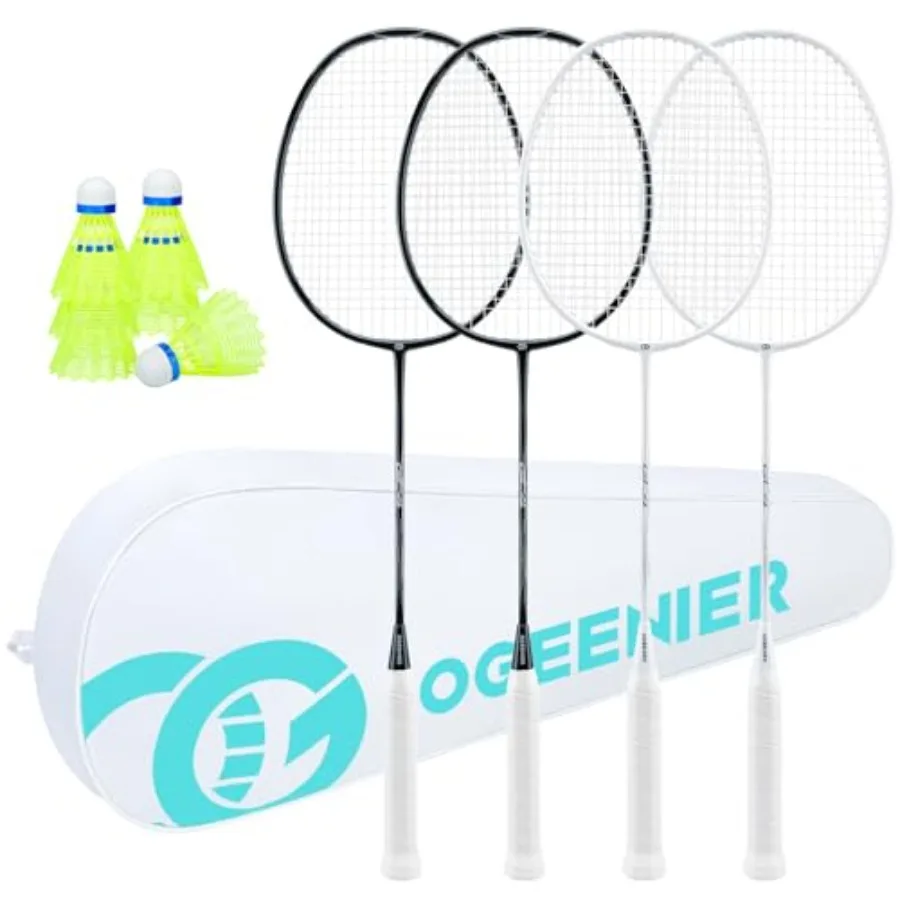 

Badminton racket set for recreational play training: aluminum frame with carbon fiber shaft lightweight beginner-friendly 3U ba