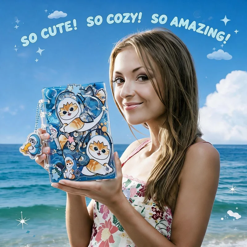 Acrylic, Shake A5 A6 A7 Sandy Ocean, Fashion, Cat, Loose Sheet, Manual, Notebook, Friend, Cure, Stress Reduction, Gift
