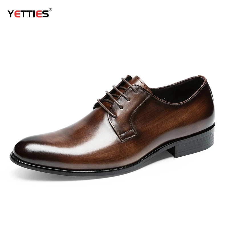 YETTIES Premium Handcrafted Men's Dress Shoes Top Grain Leather Derby for Wedding & Business, Classic Mature Style Formal Shoes