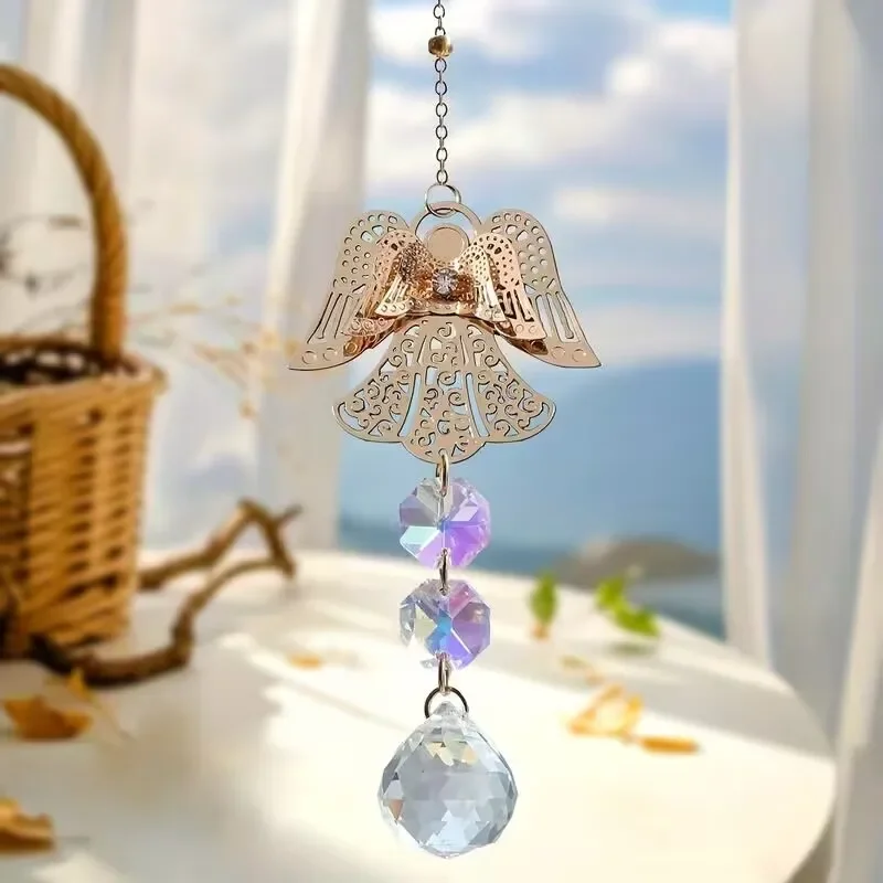 1PC Handmade  Angel Crystal Ball Prism Car Pendant Rainbow Maker Sun Catchers Hanging Ornament For Home Garden Decor Gift ﻿