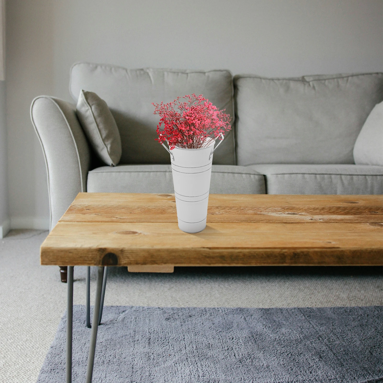 

Retro Iron Flower Bucket Simple Chic Flower Arrangement Vase Smooth Surface Decorative Planter for Home Desktop Garden Balcony