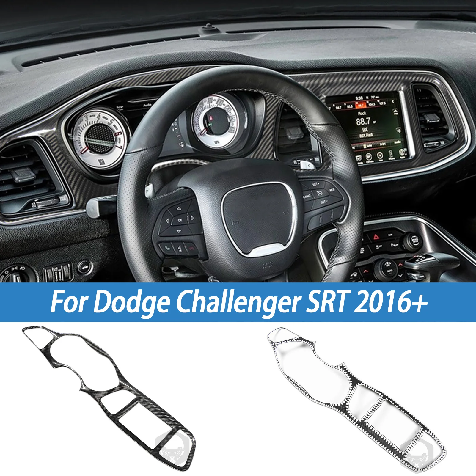 

Real Carbon Fiber Car Interior Accessories For Dodge Challenger SRT 2015+ Central Dashboard Speedometer Console Panel Cover Trim