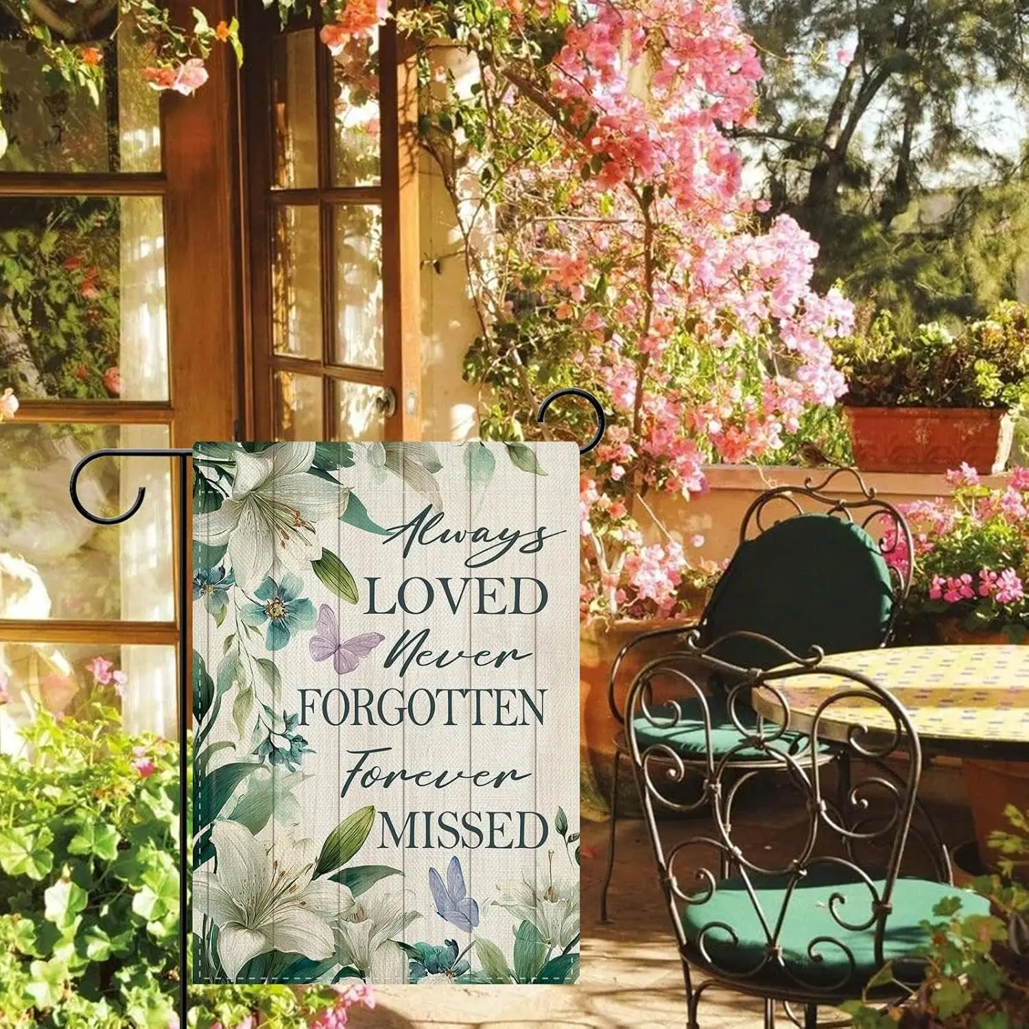 Dyrenson Memorial Always Loved Never Forgotten Decorative Garden Flag, Lily Flower Butterfly Yard Outside Home Decoration Sy AAS