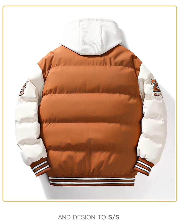 

Зимний повседневный зимний модный костюм из двух предметов с вышивкой и капюшоном, трендовые универсальные куртки и пальто на хлопковой подкладке для пары