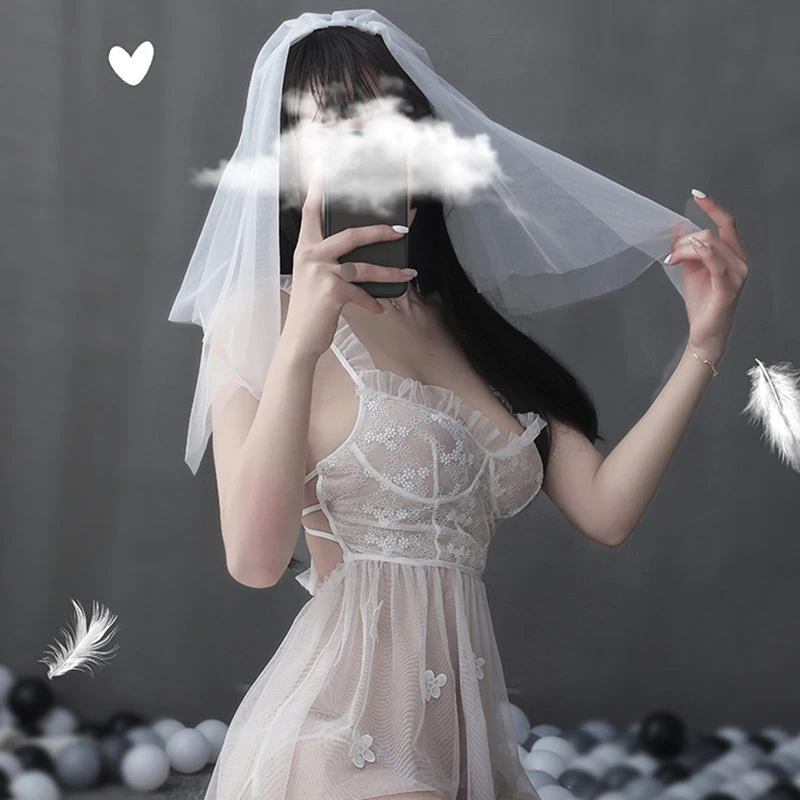 المرأة العروس الأبيض مثير موحدة إغراء الاباحية زهرة الدانتيل الزفاف مجموعة الملابس الداخلية الفتيات شبكة لطيف فستان الزفاف تأثيري ازياء