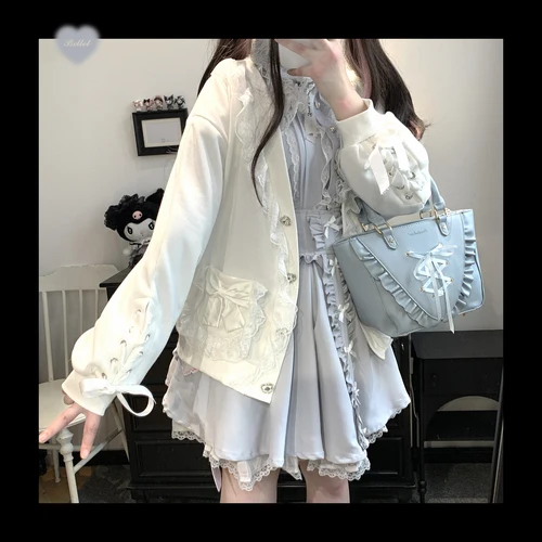 Imagen 2 del producto Chaqueta cárdigan Bandage con lazo de encaje japonés Original para mujer, Top de manga larga Kawaii para citas, novedad de primavera 2025