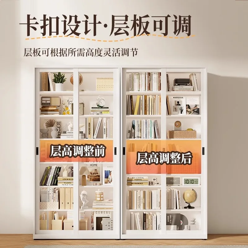 Household tempered glass sliding door bookcase, living room display cabinet with lock
