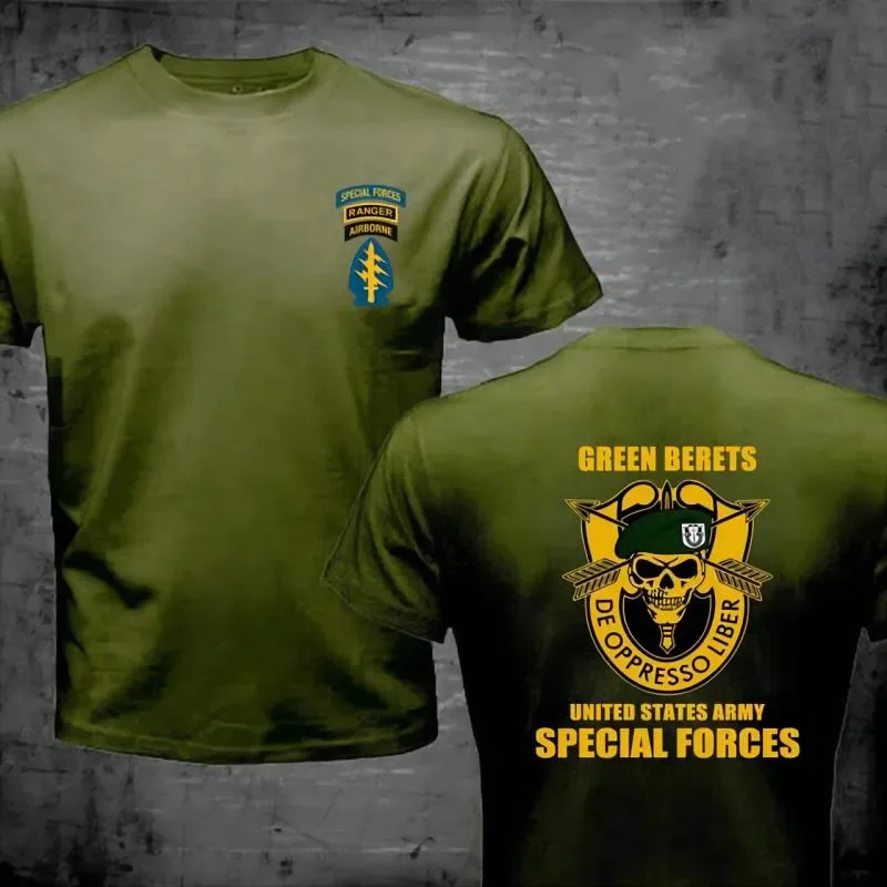 US Army Green Beret Special Forces Gear T-Shirt Summer Cotton O-Neck Short Sleeve Military Green T Shirt Oversize Streetwear Tee