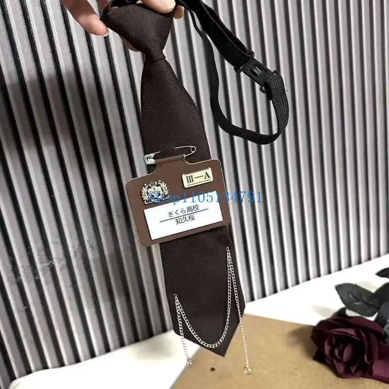 

98-километровый значок с именем, галстук-цепочка, регулируемый предварительно завязанный галстук на шею, студенческий JK