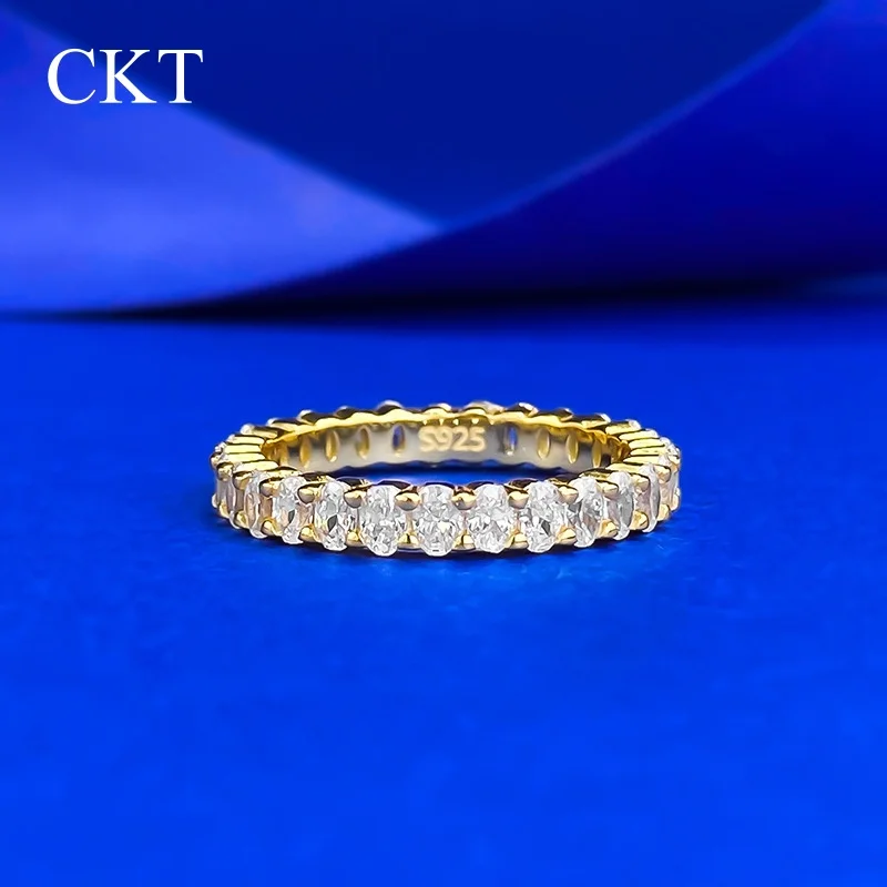 

CKT New S925 Silver Full Diamond Row Rings for Women 0.1CT Moissanite Ring Pigeon Egg Ring Women's Wedding Band Fine Jewelry