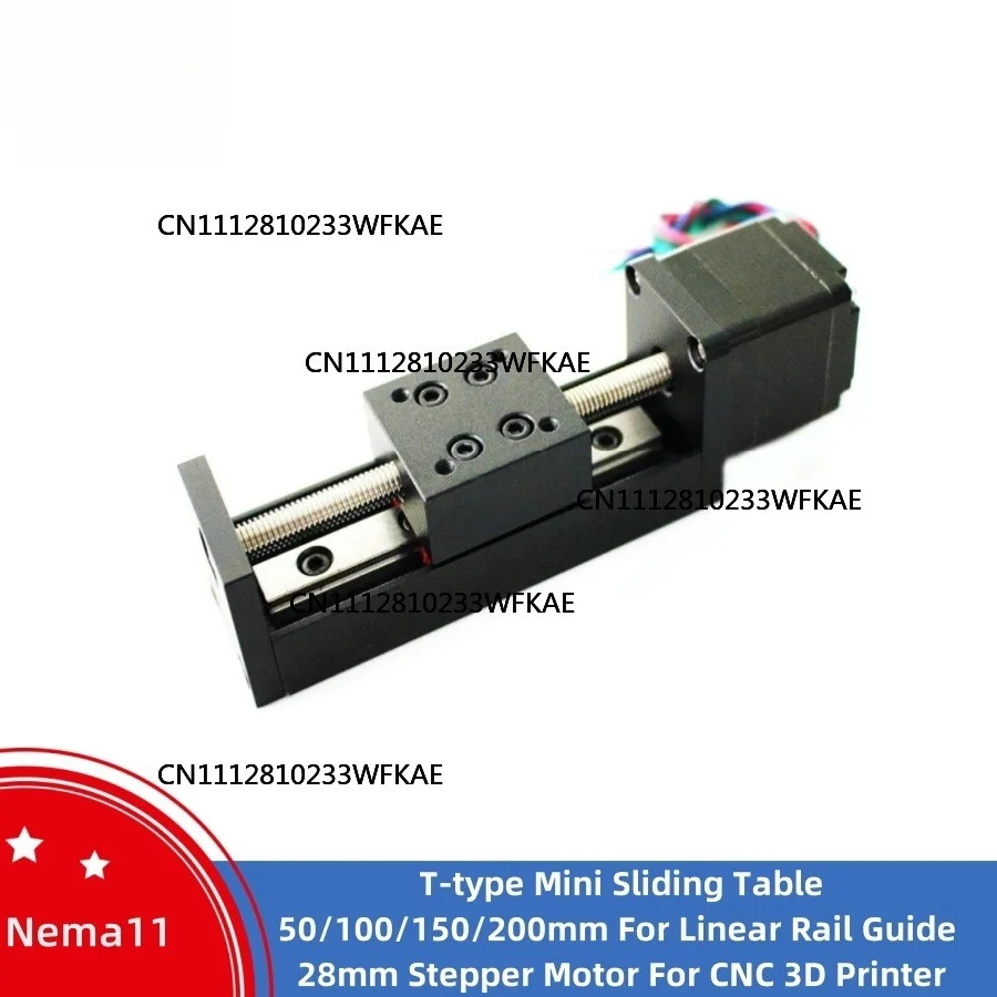 NEW T-type Mini Sliding Table 50/100/150/200mm For Linear Rail Guide With Nema11 28mm Stepper Motor For CNC 3D Printer