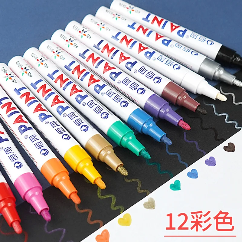 Etercycle Paint Pen Waterproof Fade Resistant Oily Mark Pen 12 Colors Quick Dry For Auto Rubber Tire Car Wheel Graffiti Diy