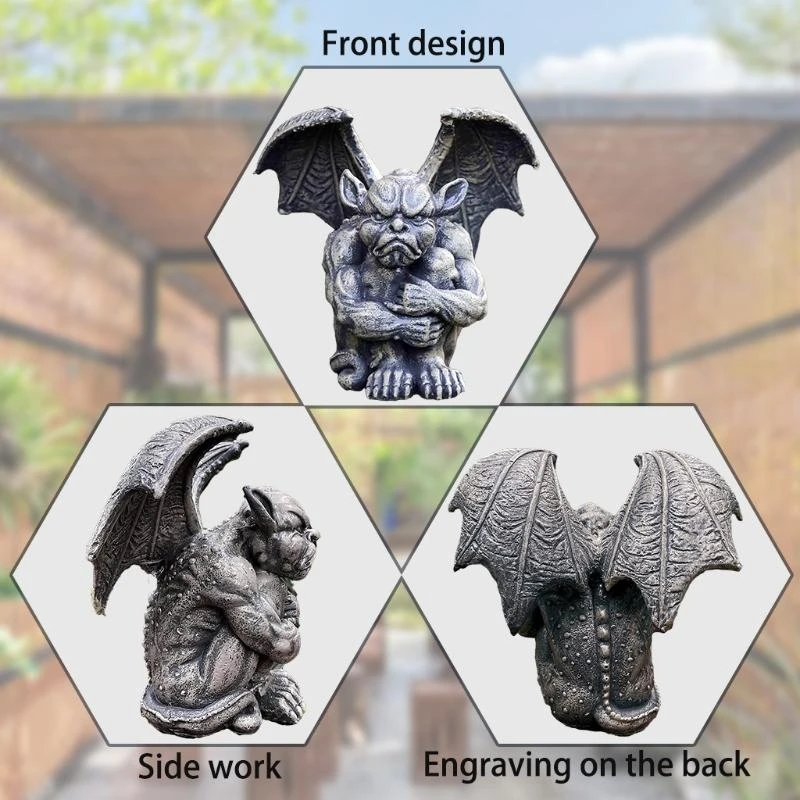 R1WA for Creative Winged Gargoyle Statue Gothic Sitting Guardian Evil Sculpture Figurine Resin Ornament Halloween Garden