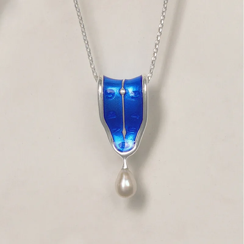 Amxiu Sterling Silver 925 Original Design Memory's Eternal Tribute To Dalí's Famous Painting Surreal Clock Niche Art Pendant