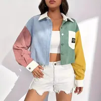 2024 Spring Summer Thin Loose Casual Velvet Color Block Short Jacket Women's Fashion Outerwear Versatile Lightweight Top
