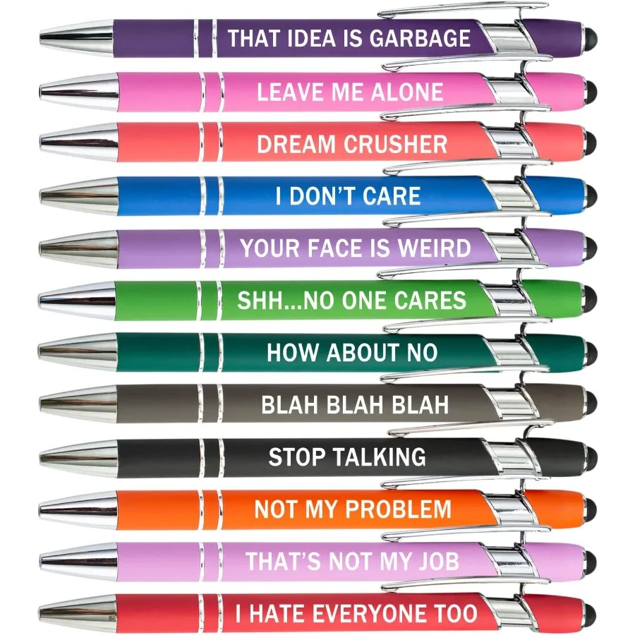 

12 Pieces Funny Sarcastic Ballpoint Pens Office Srky Touch Screen Stylus Pen Encouraging Black Ink 12 Color Negative