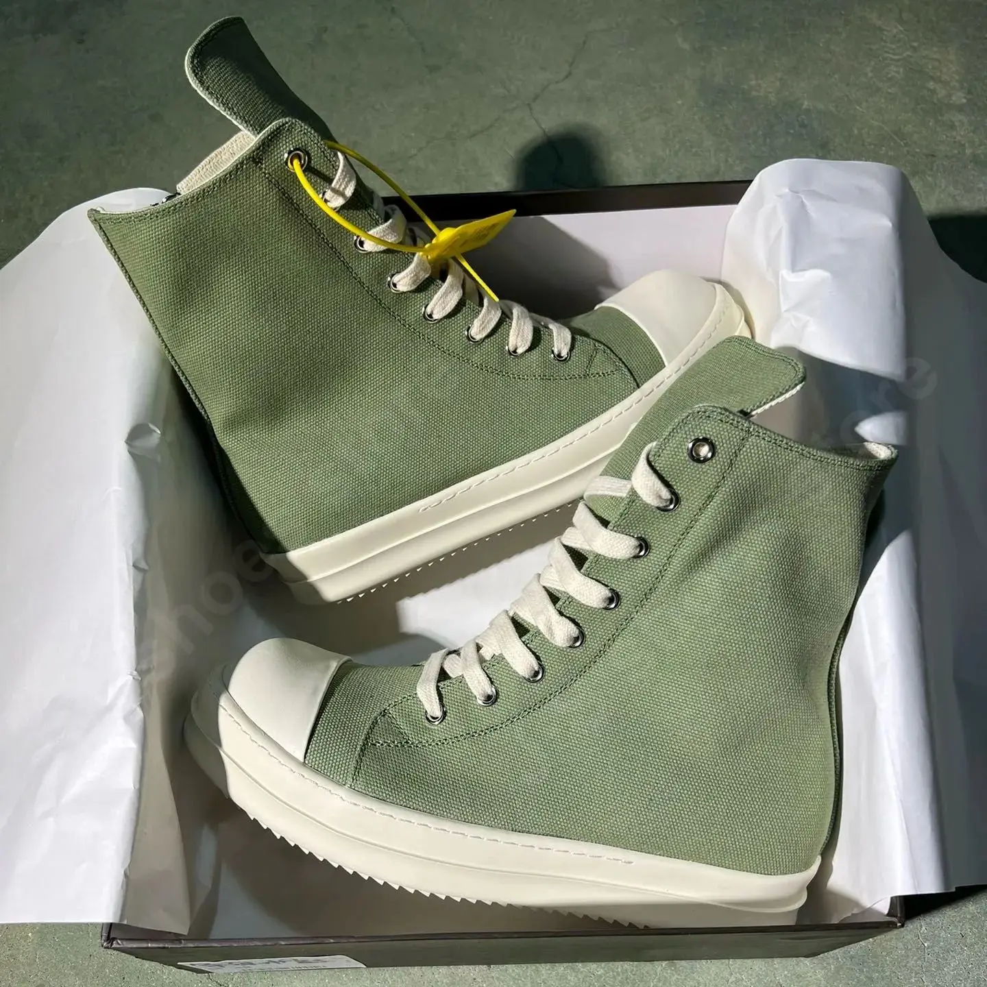 Brand Ricks Shoe Basic High Top Shoe Men Army green Canvas Shoes Women Casual Shoe Army Boot Owens Sneaker Luxury Lace Up Boots