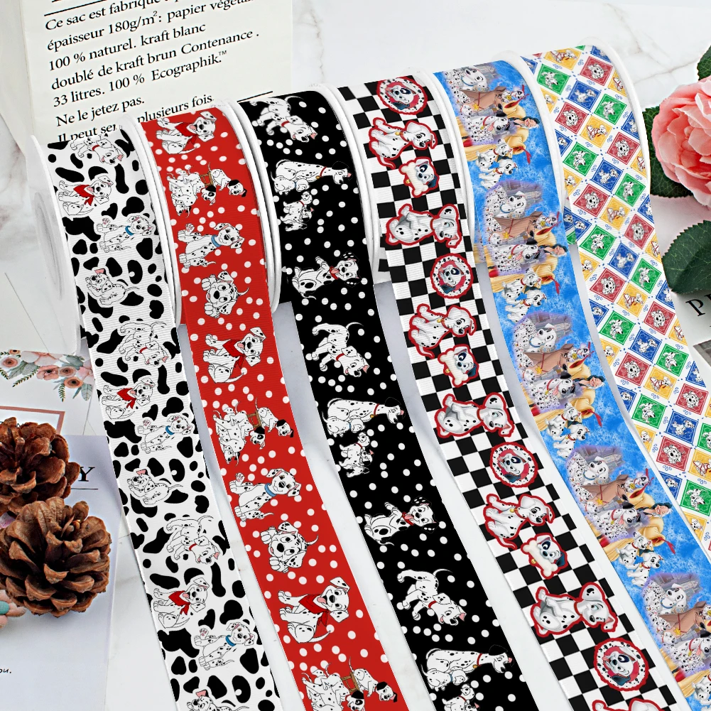 Mini Disney Spotted dog Cartoon 101 dalmatians Printed Grosgrain Ribbon for Cheer Bows DIY Girl Headwear 10yards