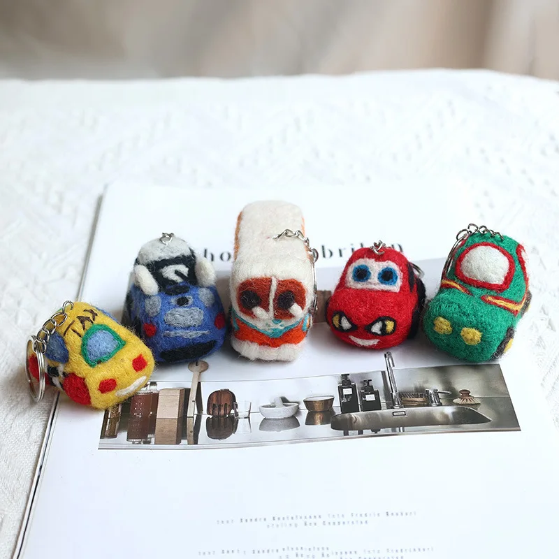 Ins Finished Products Wool Felt Cute 3D Three-dimensional Small Car Plush Keychain Pendant Cartoon Car Plush Stuffed Toys