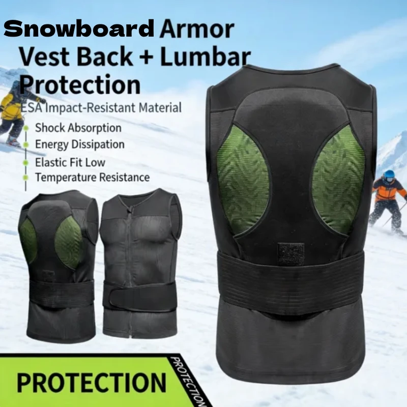 Adult Anti-fall Skiing Armor Vest Back Protector Waist Support Sleeveless Impact Resistant Gear for Motorcycle Cycling/Skiing