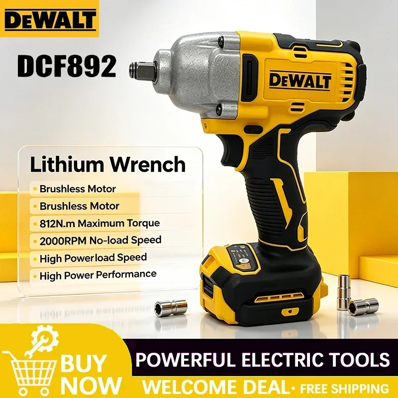 Dewalt DCF892 812N.m Brushless Electric Wrench 1/2 Inch Cordless Impact Driver High Torque Three Speed Auto Repair Power Tools