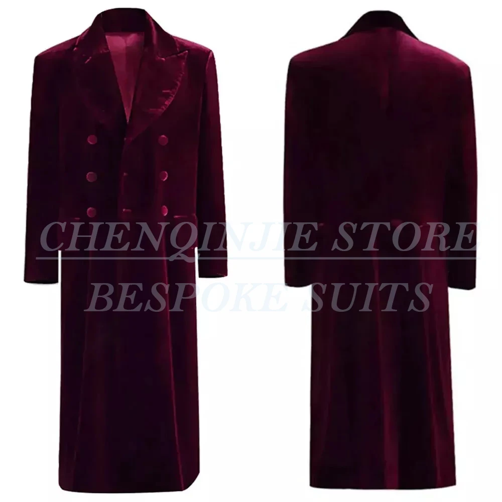 

SILIWEYA Casual Smoking Men's Blazer 1 Piece Fashion Burgundy Velvet Double Breasted Outfits Elegant Homewear Clothing Costume