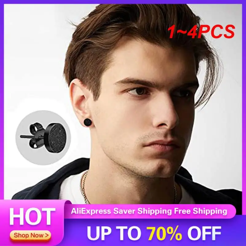 1~4PCS Matte Black Trendy Fashion Durable Construction Hypoallergenic Earrings For Sensitive Skin Stainless Steel Hypoallergenic