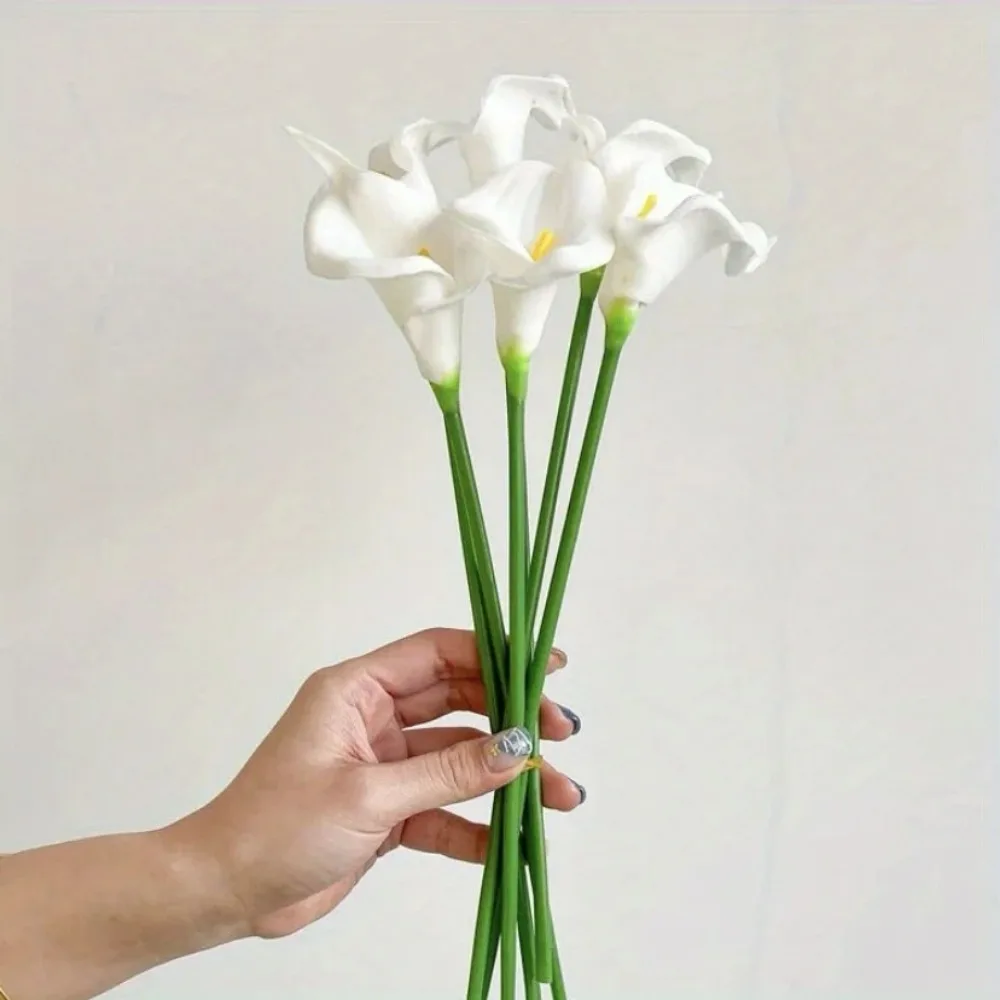 10 Stück weiße Calla-Lilien, künstliche Blumen für Braut, Hochzeitsstrauß, fühlt sich echt an, PU-Calla-Fälschungsblumen, für Zuhause, Schlafzimmer, Tischdekoration – Detail 7