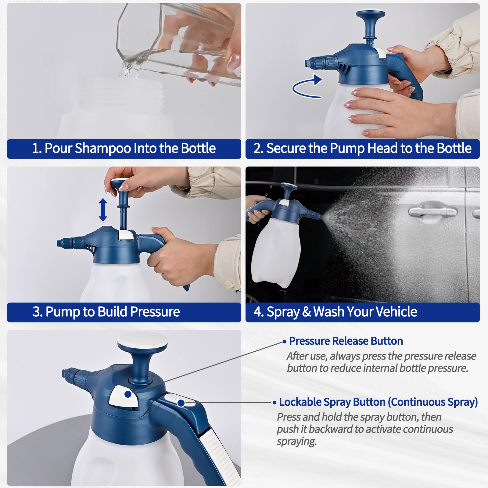 BEAR FORCE Foam Pump Blaster (68oz/2L) Multi-Purpose Hand Pump Foam Sprayer with Dual Adjustable Nozzles Perfect for Car Washing view 5