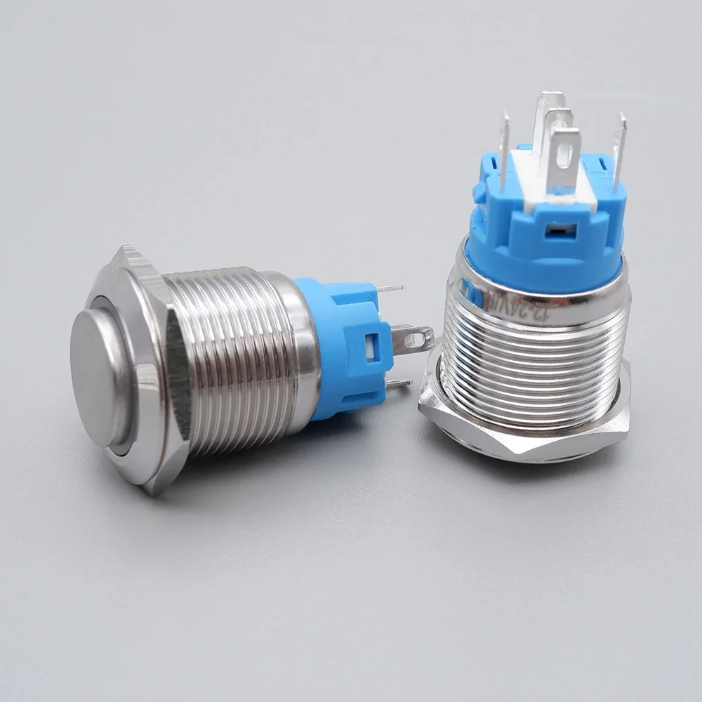 19MM Metal Push Button Switch High Head 1NO1NC LED Light Waterproof Illuminated Metal Latching Momentary 5V 12V 220V Red Blue