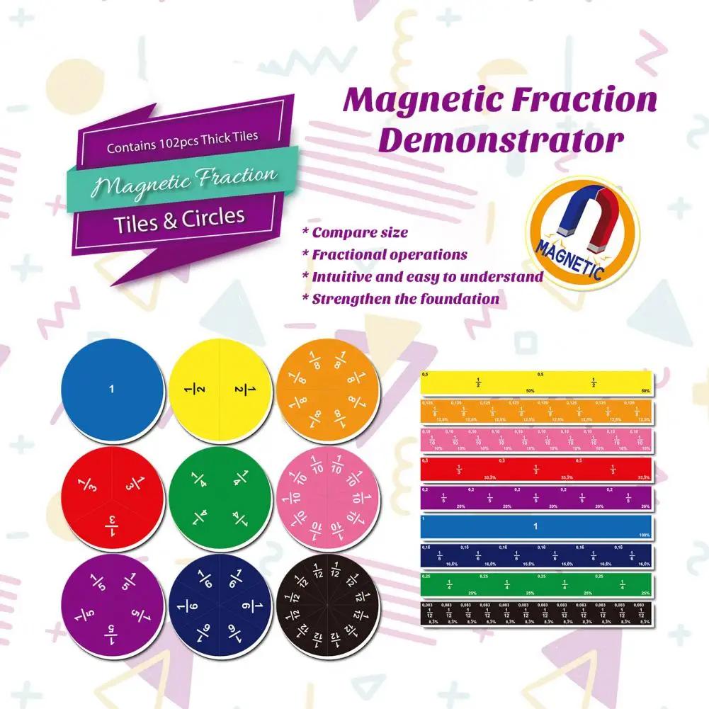 Students Fraction Learning Circles Educational Math Manipulatives Set for School Students Magnetic Fraction Tiles