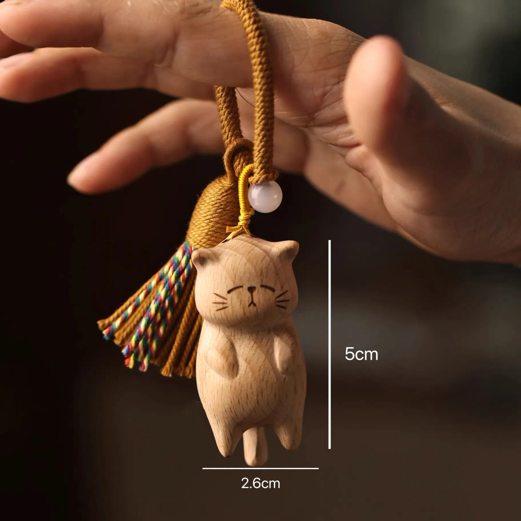 Handmade Wood Carving Cats Bag Charms Keychain Purse Accessories Cute Mini Tassels Pendants Suitable for Bags Backpack