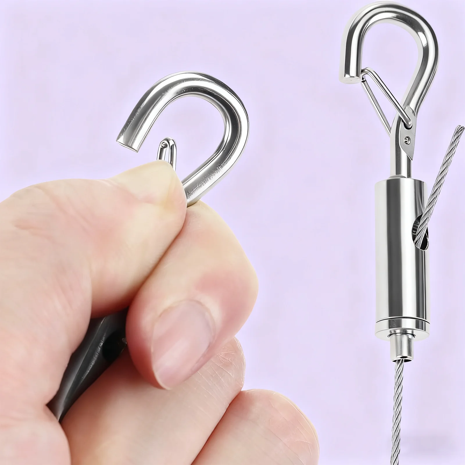 حبل سلكي من الفولاذ المقاوم للصدأ مع خطافات قابلة للتعديل، حبل من الفولاذ المقاوم للصدأ عالي التحمل بطول 6 أمتار × 1.5 مم لتعليق الصور، يحمل ما يصل إلى 40 رطلًا #3