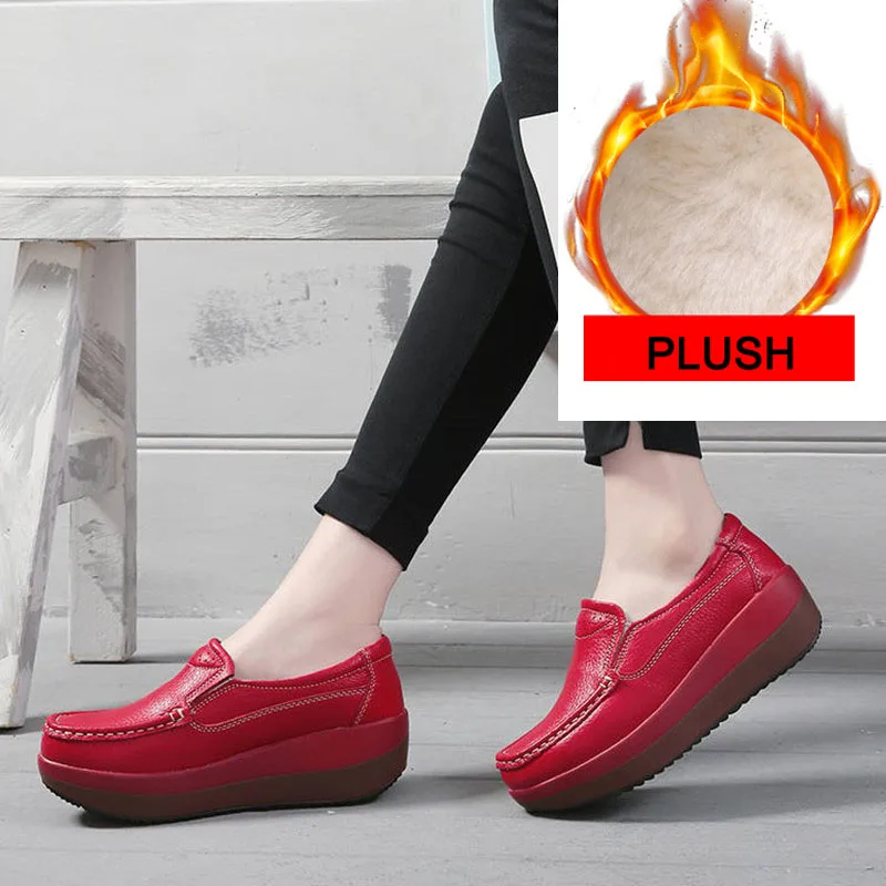 Frauen Schuhe Herbst Winter Kuh Echtes Leder Flache Plattform Schuhe Frau Slip Auf Weibliche Müßiggänger Frauen Turnschuhe Mokassins WSH3355