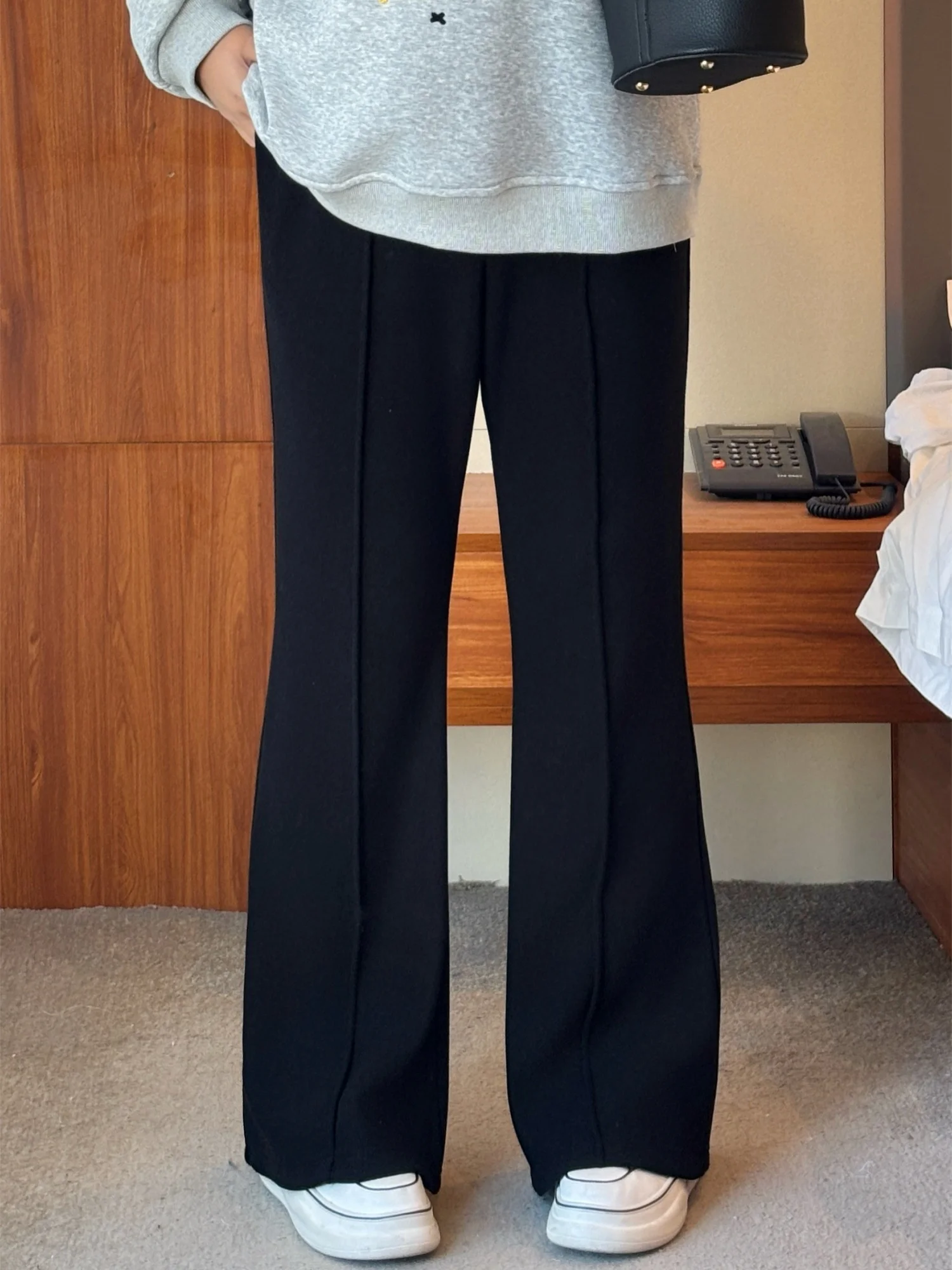 

Женские брюки больших размеров с флисовой подкладкой, расклешенные, прямого кроя, повседневные, с высокой талией, для полных женщин, скрывающие недостатки фигуры, стройнящие