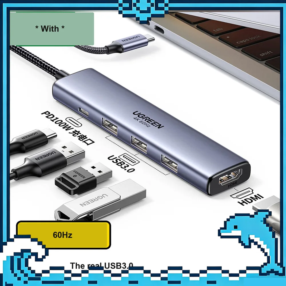 UGREEN 15597 USB C Hub 5 in 1 Docking Station 4K 60Hz HDMI 3 USB 3.0 PD 100W Type C Adapter