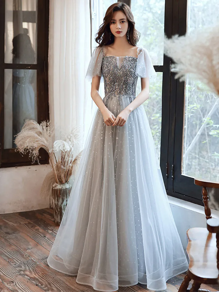 Ele longue robe de soirée à une épaule pour femme rose fée T hôte Dr perles scintillantes bulle Sve taille moyenne bal...