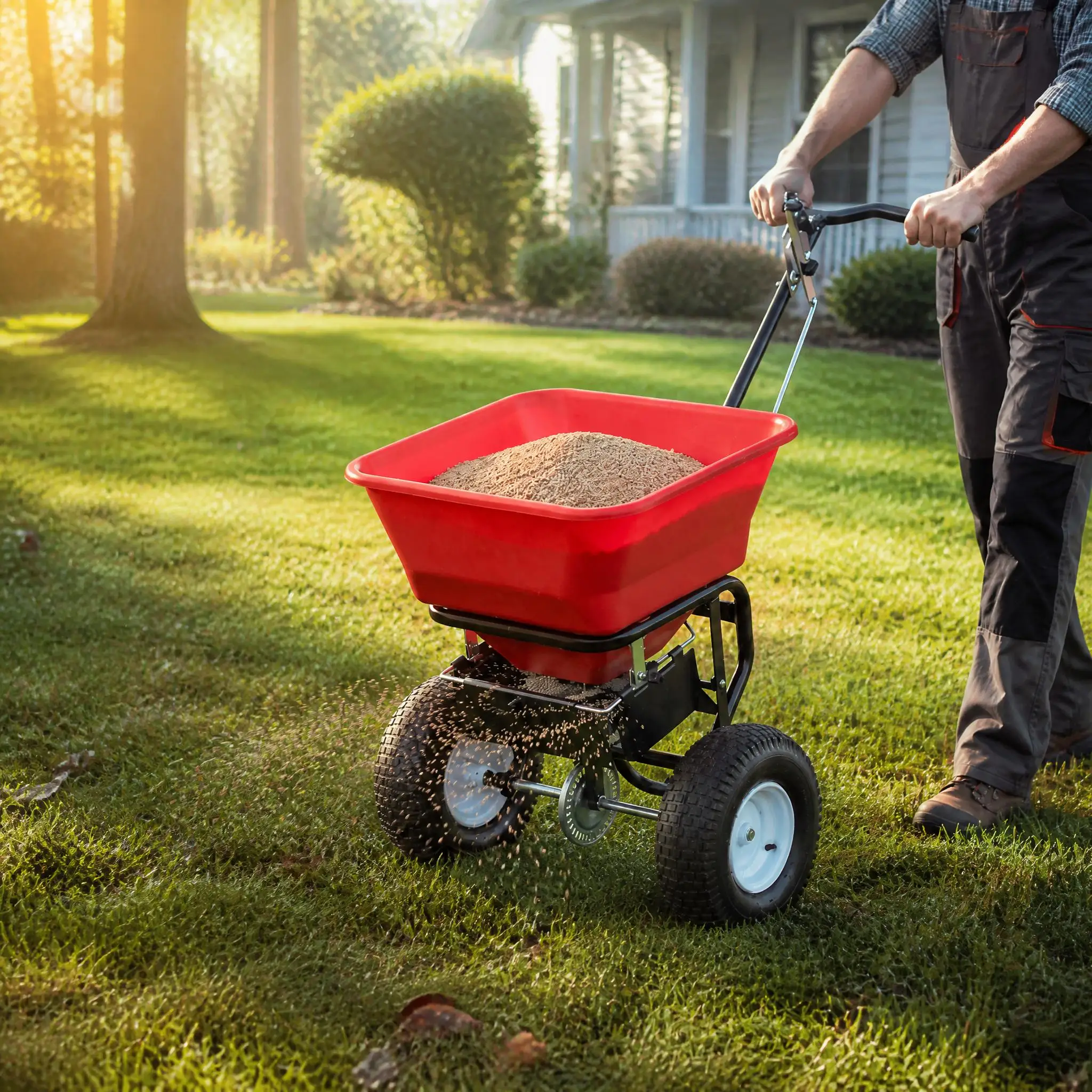 Fertilizer Spreader Walk Behind Broadcast - آلة نثر متينة بوزن 100 رطل