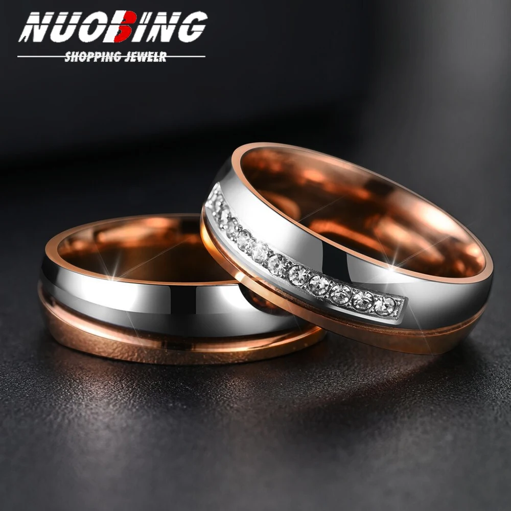 Anillo de boda de circonia cúbica AAA a la moda para mujeres y hombres, joyería de acero inoxidable, anillo de compromiso, regalo de aniversario para pareja