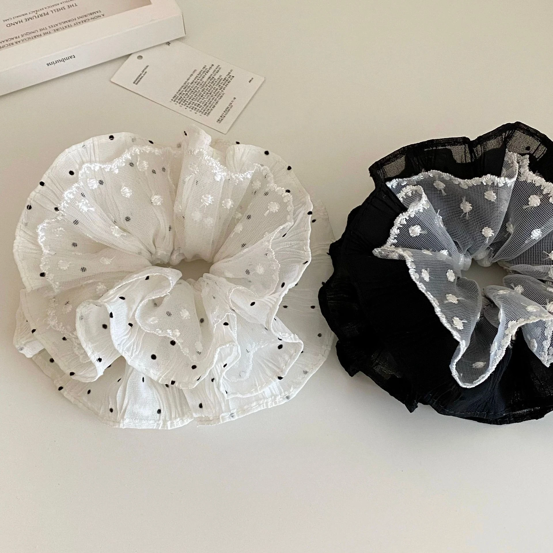 

Double-layer polka dot lace mesh skirt pendulum hair band headband female lazy wind large intestine rope accessories wholesale