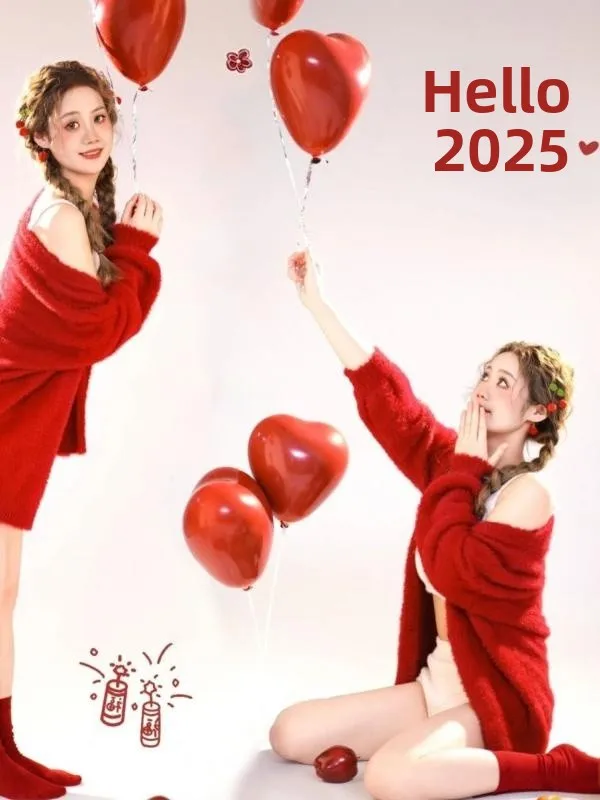 

New Autumn Winter Red Sweater Artistic Photography Studio Girl Personality New Year Day Theme Photo Shoot Clothing Female Fas...