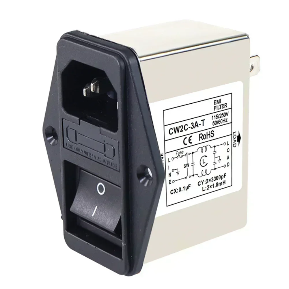 IEC Outlet Type Power Filter CW2C-3/6/10A-T Fuse Switch Rocker Switch 220V For Test Measurement Tool Accessory
