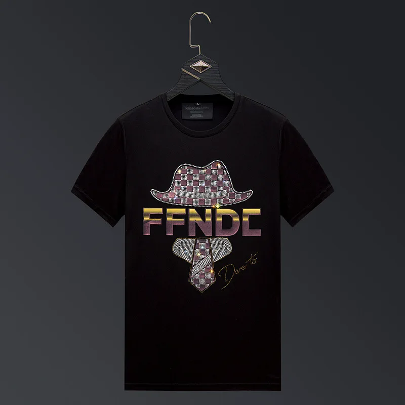 

Fashion Rhinestones Character T Shirts Men Summer Clothes Mens Tops Casual Streetwear O Neck Short Sleeve Elastic Cotton T-shirt
