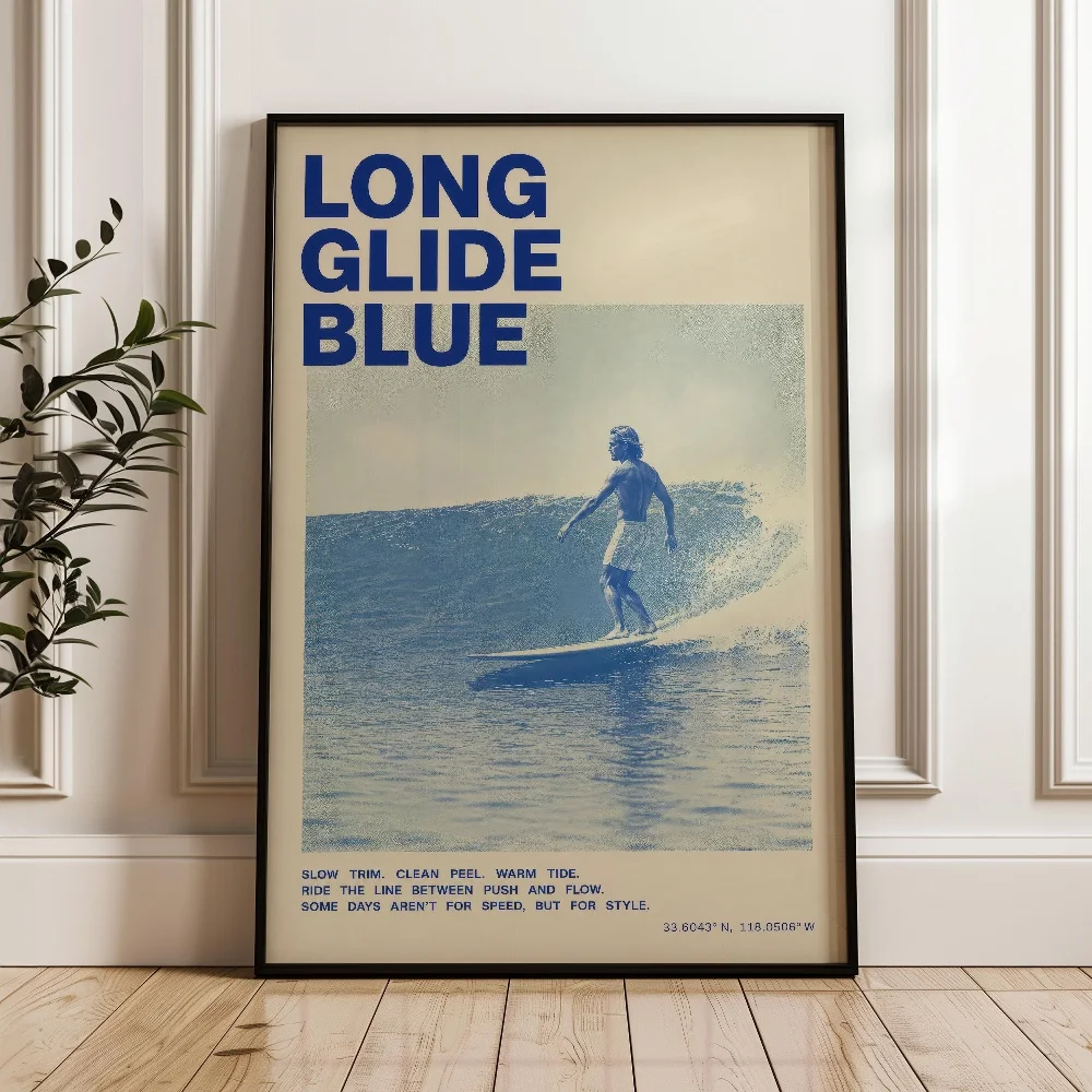 Retro Surfing Typography Minimalism Coastal Scenery  Line Canvas Painting Wall Art Poster Picture Home Decor Mural Cuadros