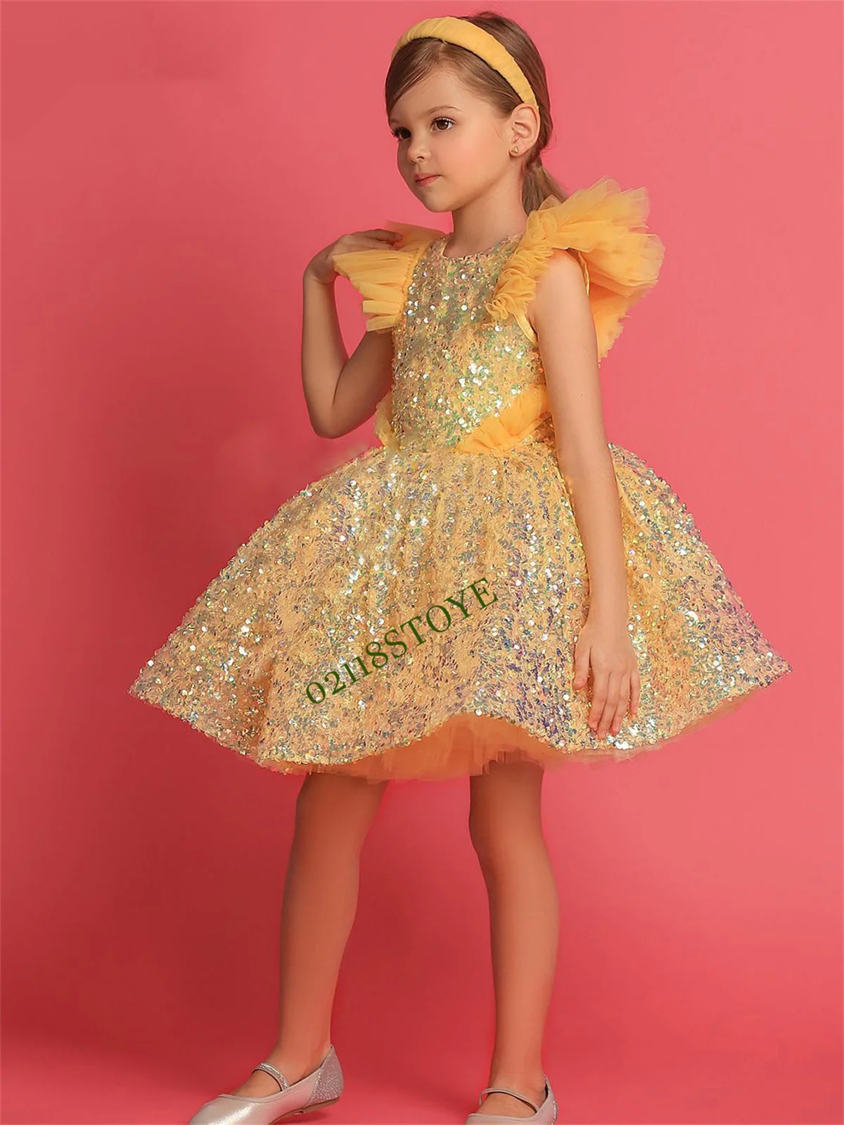 Geschwollene Glitzer Blumen mädchen Kleid Pailletten Weihnachts mädchen Kleid knielange Prinzessin Kleid niedlichen Baby Mädchen Kleid Kind Kleid